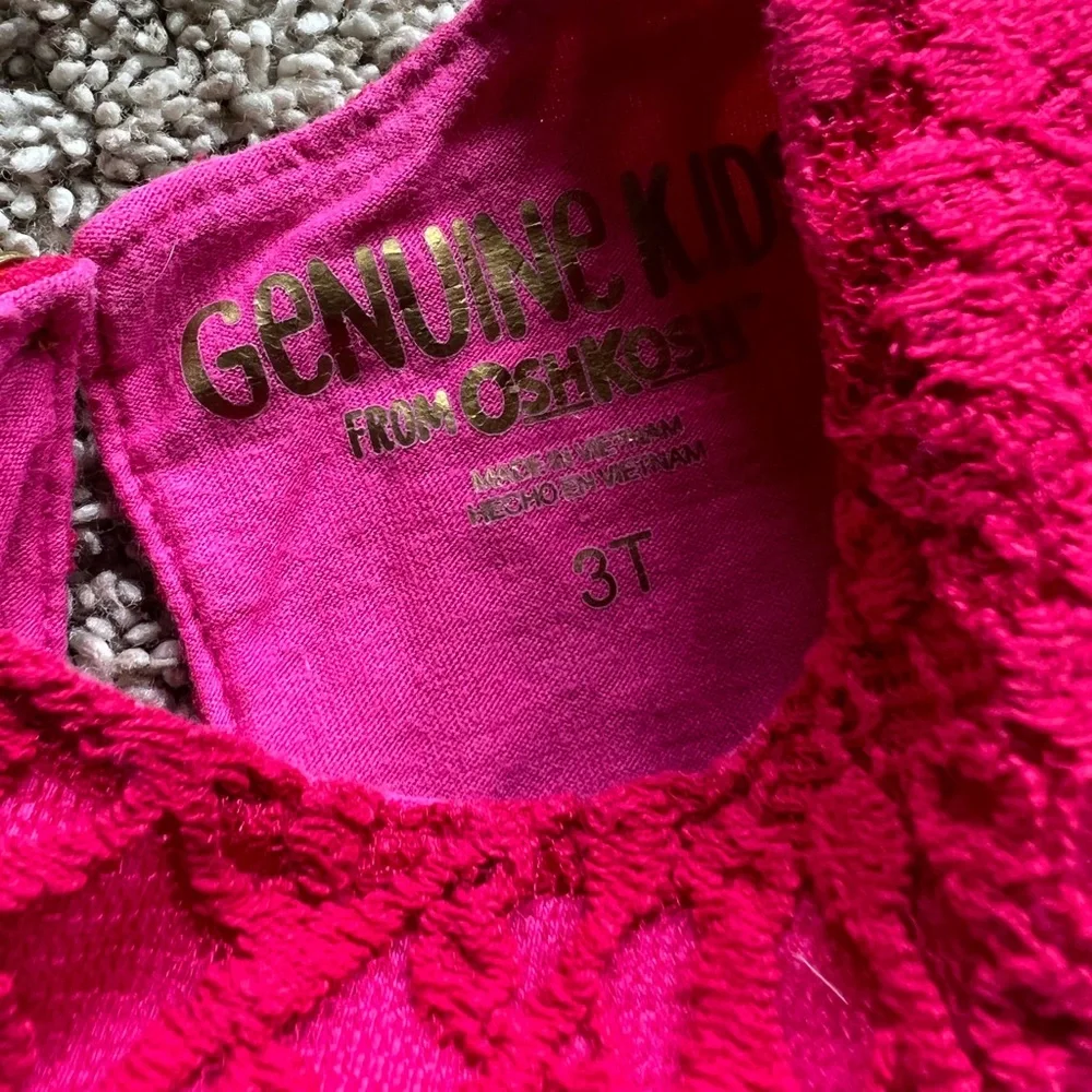 Genuine Kids by Oshkosh Toddler Girl Bright Pink Lace Peplum Top Size 3t - Picture 3 of 4